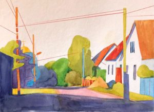 Illustration d'ombres d'un gris violacé dans un paysage